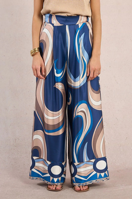 Wide Navy Print Pant