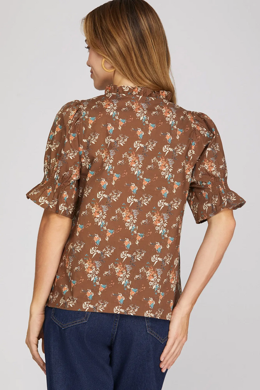 S/S Ruffled Printed Top