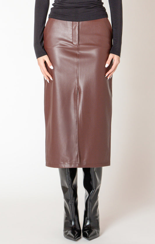 FAUX LEATHER MIDI SKIRT