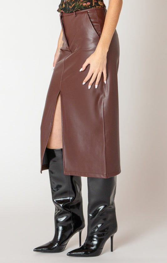 FAUX LEATHER MIDI SKIRT