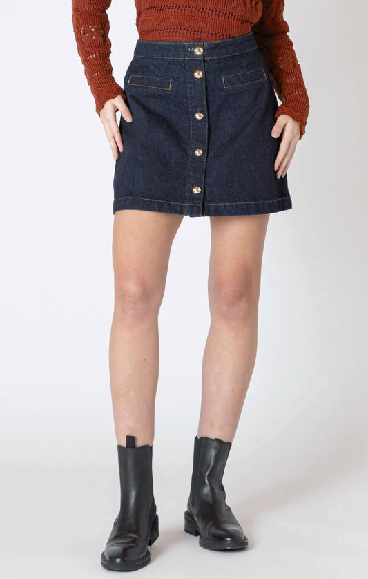 Button Front Denim Mini