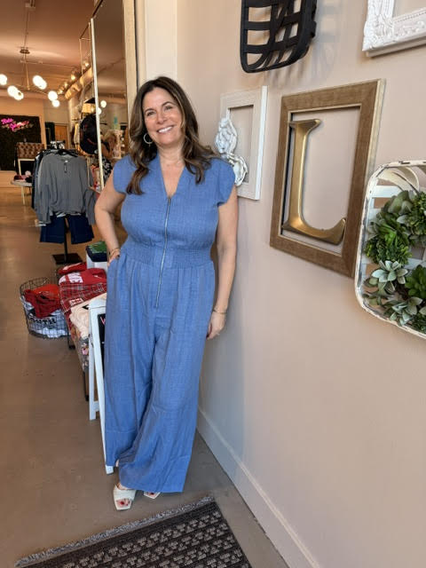 Smocked Waist Zip Jumpsuit