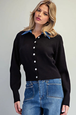 Denim Collar Cardi