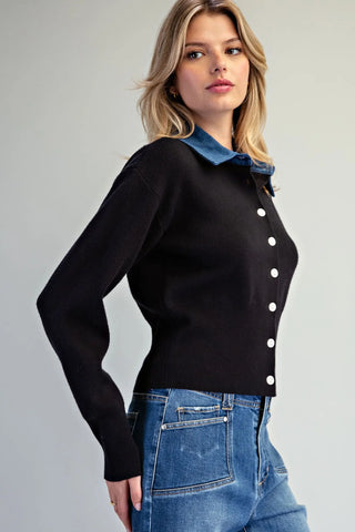 Denim Collar Sweater