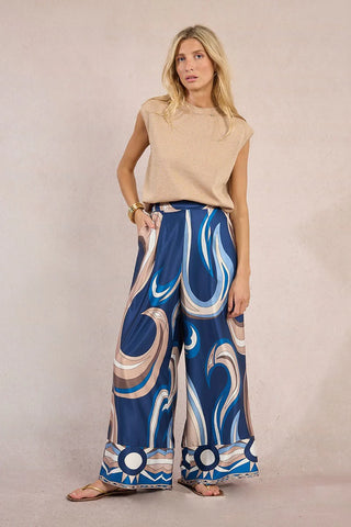 Wide Navy Print Pant