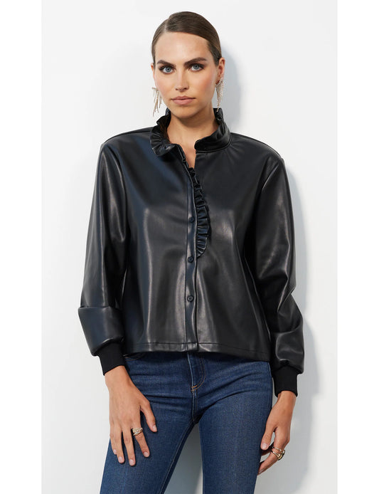 Ruffle detail Faux Leather Blouse