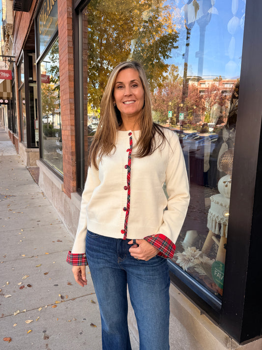 Cream Plaid Cardi