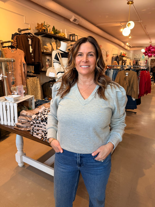 Puff V Neck Grey Sparkle