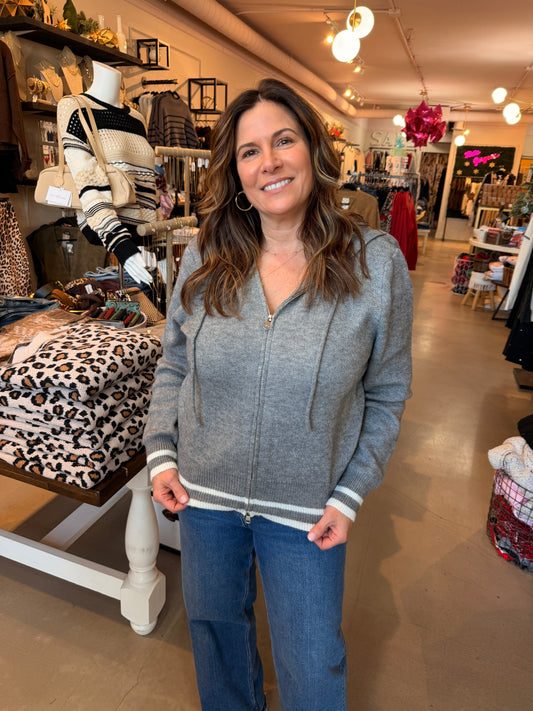 Hoodie Cardi W/ Contrast