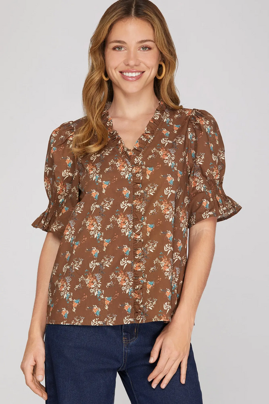 S/S Ruffled Printed Top