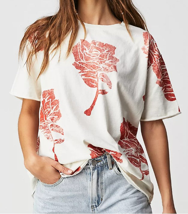 Pink Floral Embroidery Tee