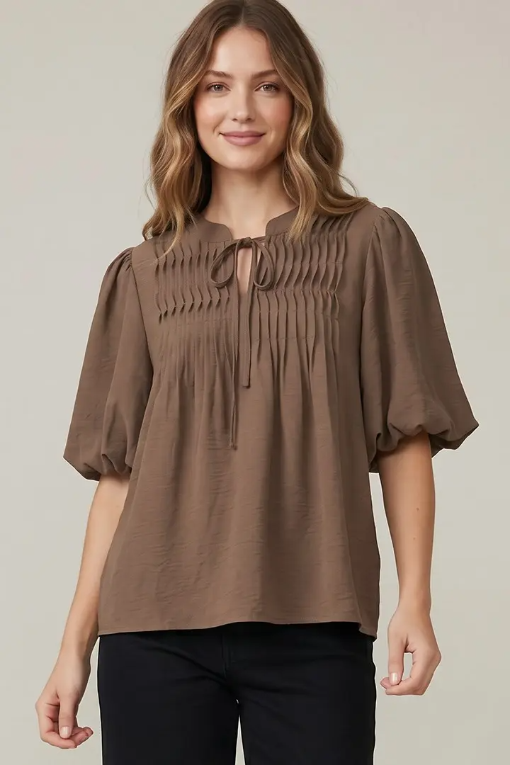 Puff Slve Pintuck Top