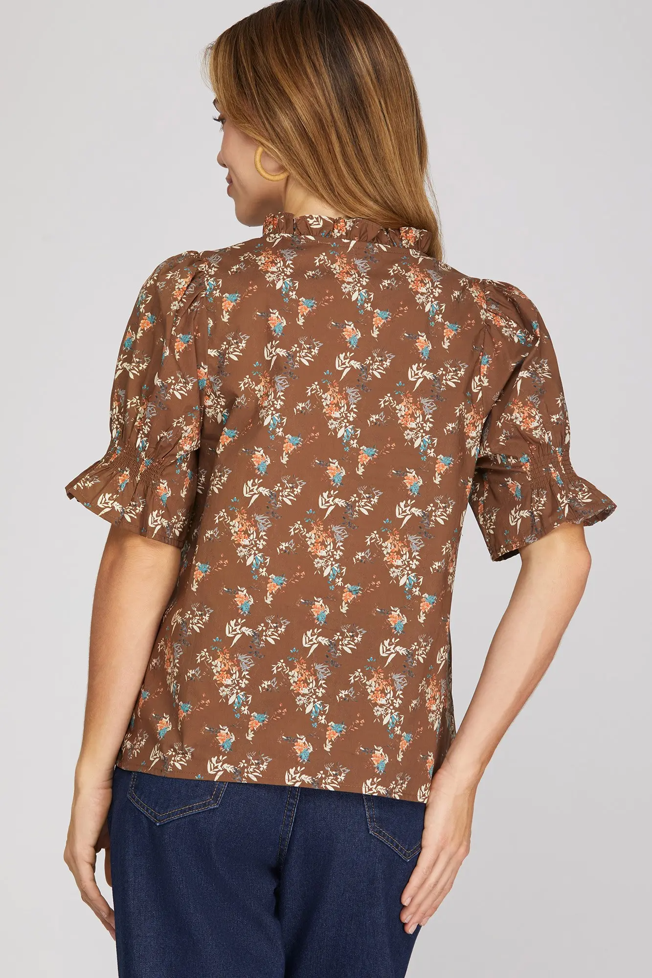 S/S Ruffled Printed Top