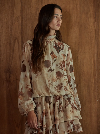 Tan Floral Dress