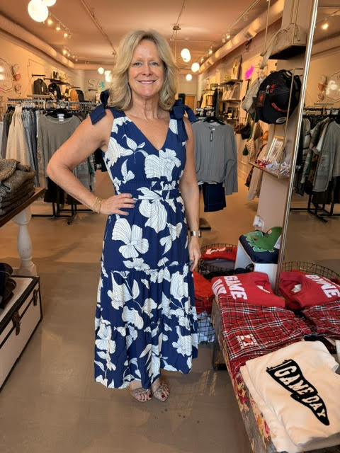 Printed Navy Midi