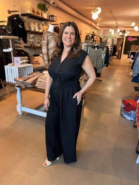 Smocked Waist Zip Jumpsuit
